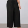 pantalon large et droit de couleur unie pour femmes de grande taille, plissé et ample