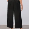 pantalon large et droit de couleur unie pour femmes de grande taille, plissé et ample