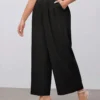 pantalon large et droit de couleur unie pour femmes de grande taille, plissé et ample