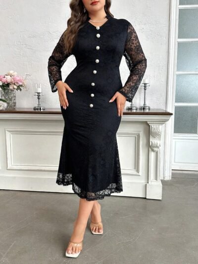 robe en dentelle slim avec détail de boutons