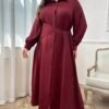 robe décontracté de tous les jours grande taille à simple boutonnage