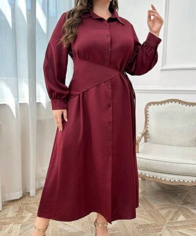 robe décontracté de tous les jours grande taille à simple boutonnage