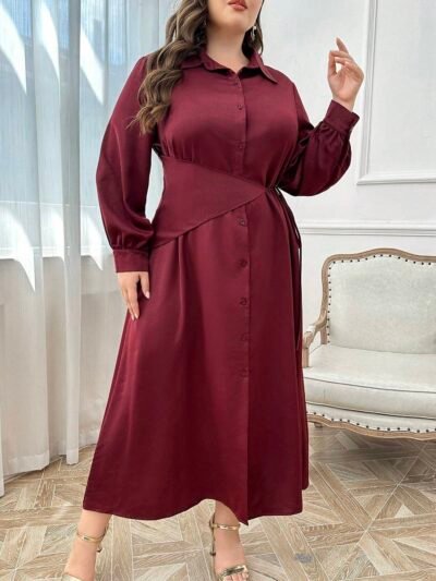 robe décontracté de tous les jours grande taille à simple boutonnage