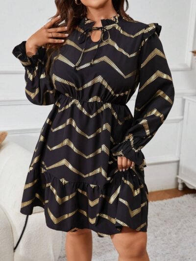 robe à manches longues imprimée chevron casual