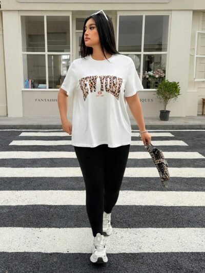 2 pièces/set ensemble t shirt et legging imprimé léopard