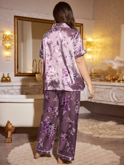ensemble pyjama avec top à manches courtes et pantalon en faux soie à imprimé floral,