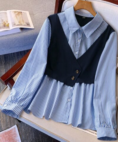 chemisier élégant avec col volant et manches longues