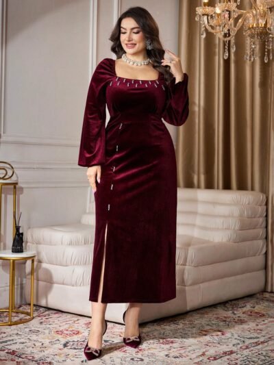 robe maxi élégante pour fête avec col carré,