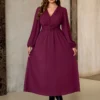 robe maxi ample femme avec croisement, taille froncée torsadée