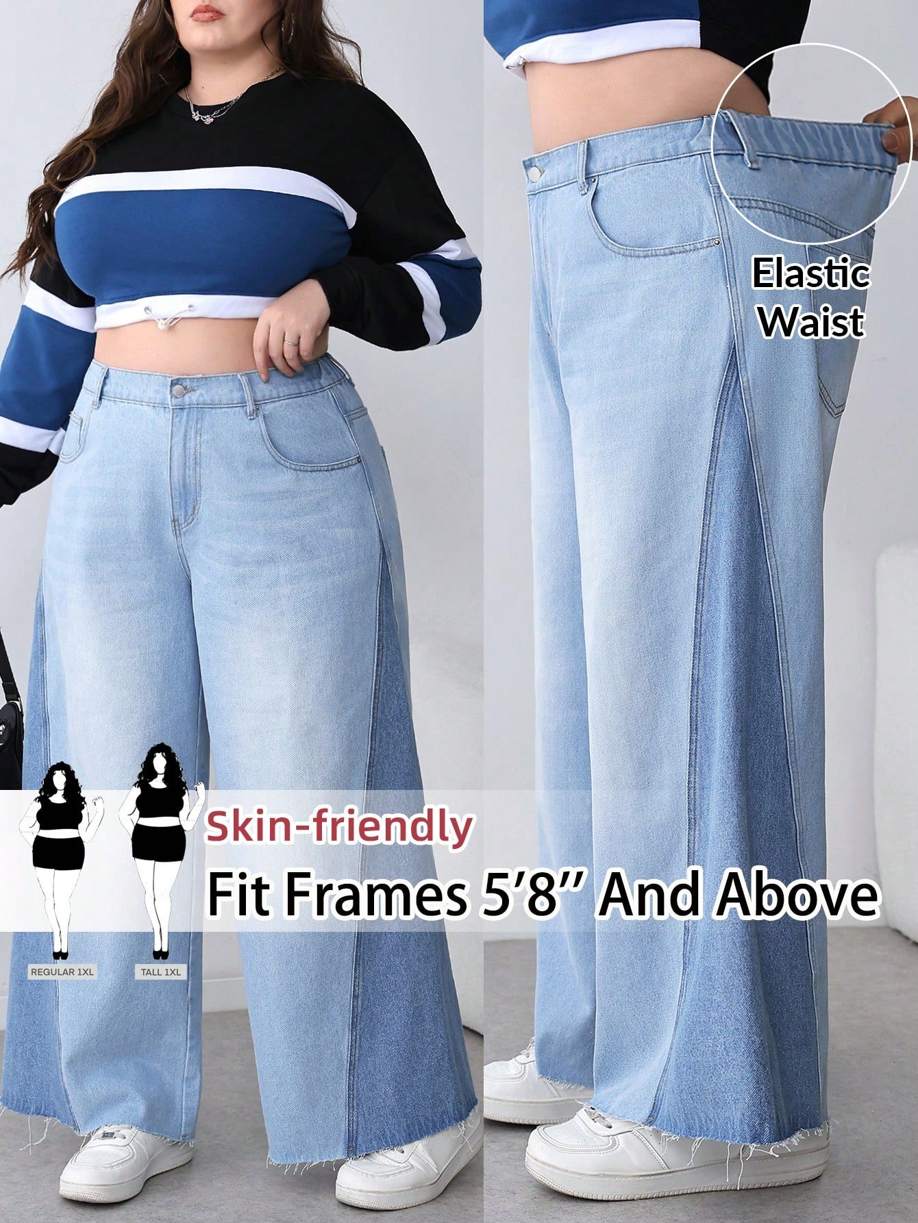 jeans taille haute Ă poches, jambes larges, jeans taille haute Ă poches, jambes larges,