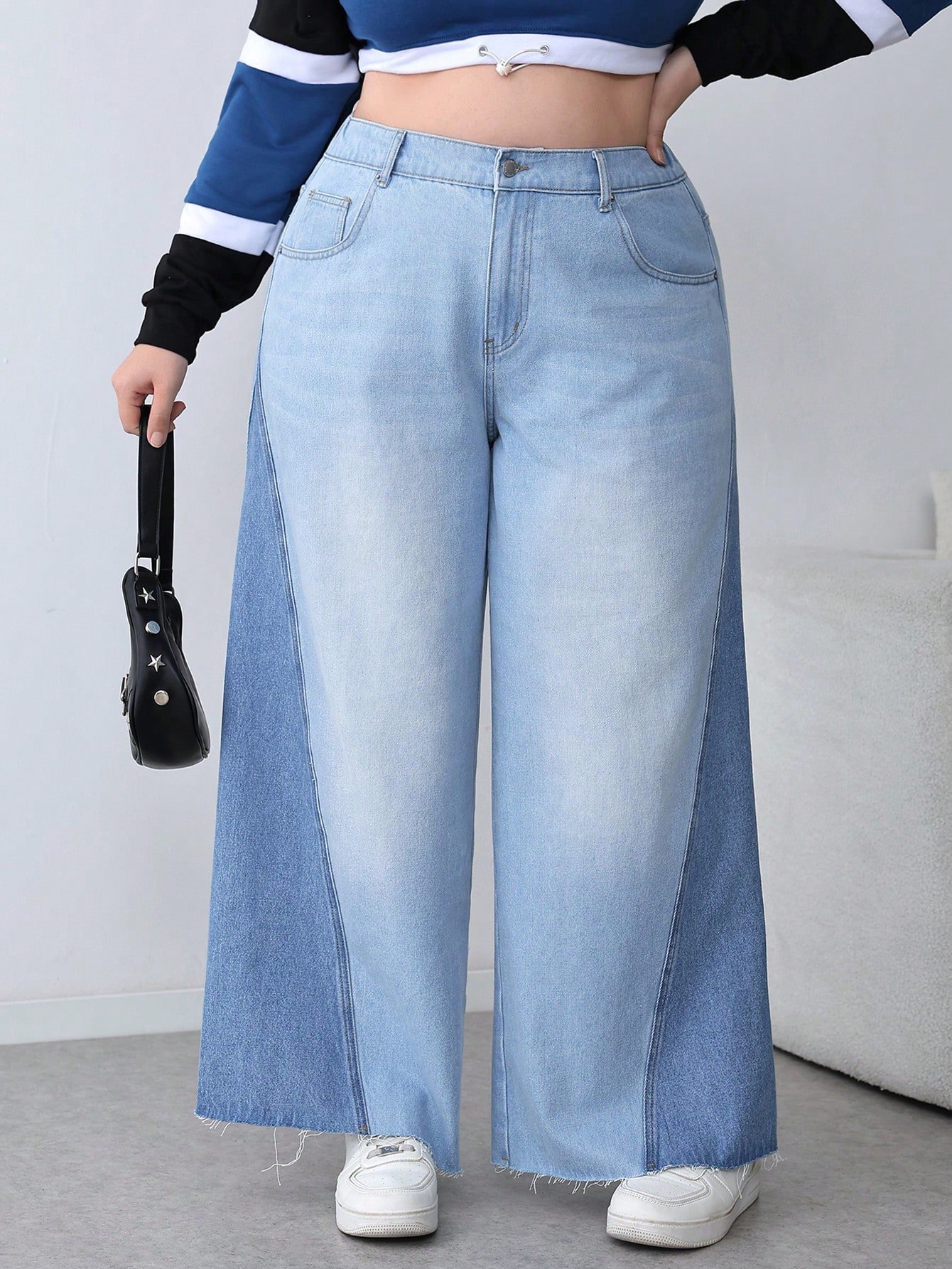 jeans taille haute Ă poches, jambes larges, jeans taille haute Ă poches, jambes larges,