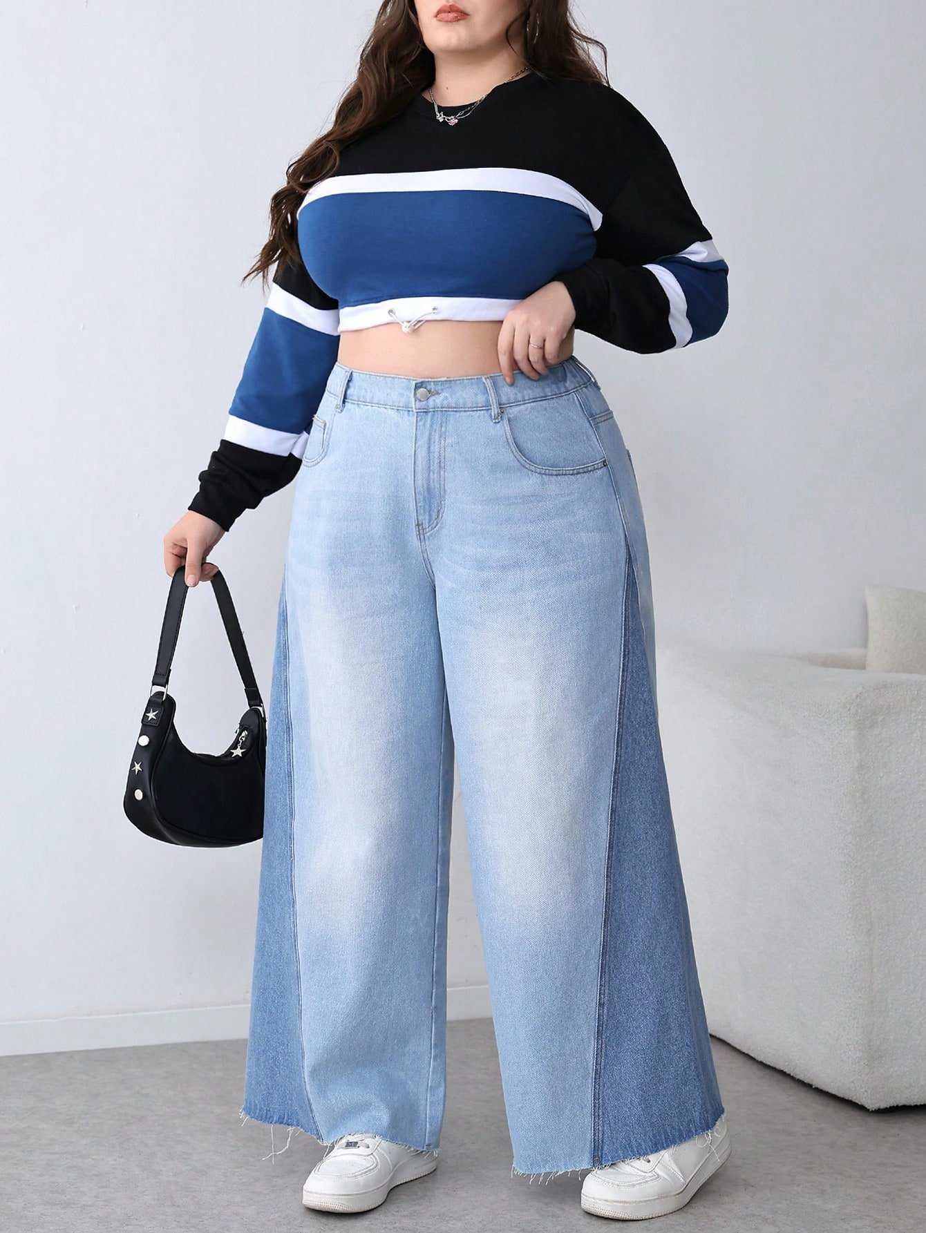 jeans taille haute Ă poches, jambes larges, jeans taille haute Ă poches, jambes larges,