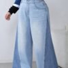 jeans taille haute Ă poches, jambes larges, jeans taille haute Ă poches, jambes larges,