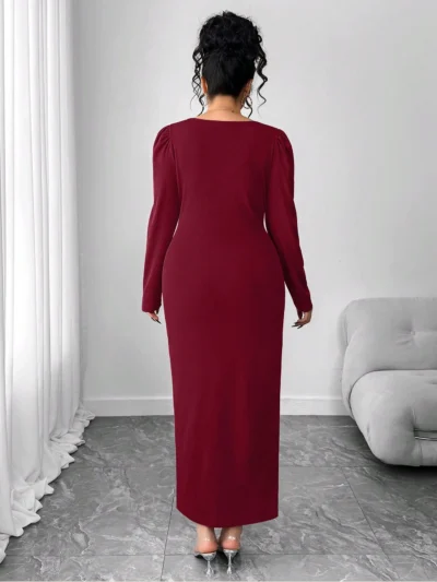 Alternative view of Elenzga Robe élégante à manches bouffantes fendue