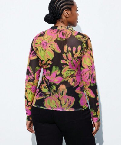 haut transparent à fleurs roses