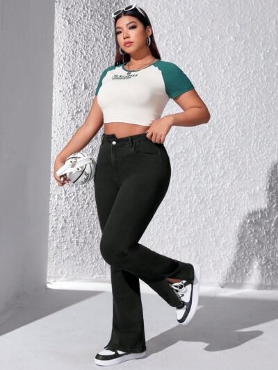 jeans taille haute avec ourlet ouvert