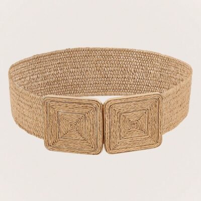 ceinture carrée en rotin tressé couleur kaki