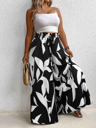 pantalon large à taille élastique en papier