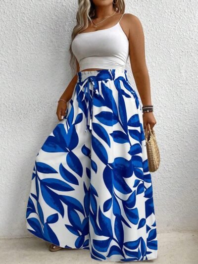 pantalon grande taille à jambe large avec ceinture