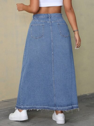 jupe en jean extra longue à bord brut