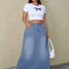 jupe en jean extra longue à bord brut