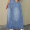 jupe en jean extra longue à bord brut