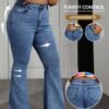 jeans décontractés à taille haute avec poches et ourlet effiloché