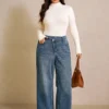 jeans grande taille asymétrique à taille haute