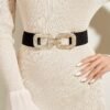 ceinture élastique en métal ornée de strass épaisse