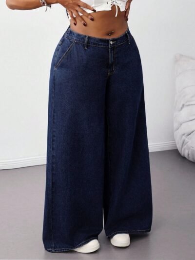 jeans amples lavés à taille basse et jambes larges