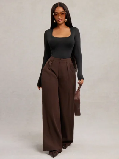 pantalon de costume large brun