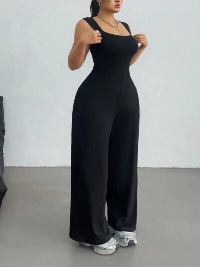 combinaison ample décontractée à manches large, col carré et jambes larges