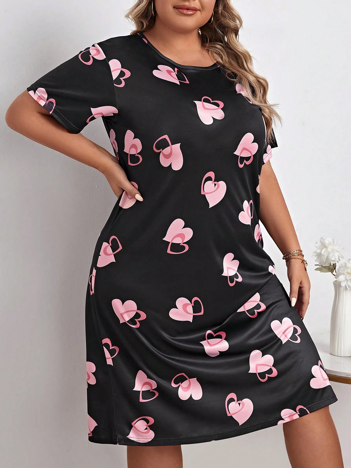 chemise de nuit avec imprimé cœur coton – Image 6
