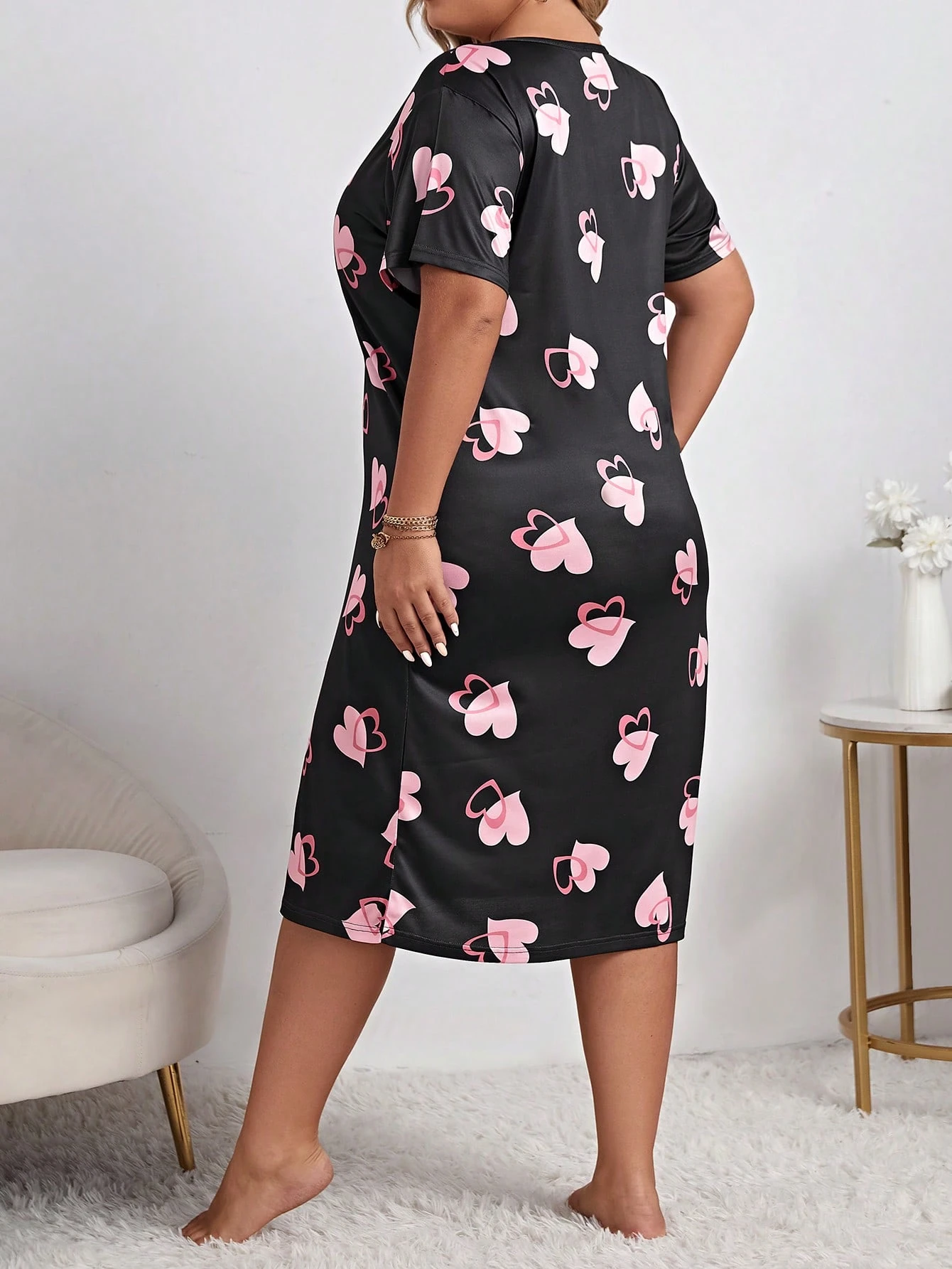 chemise de nuit avec imprimé cœur coton – Image 3