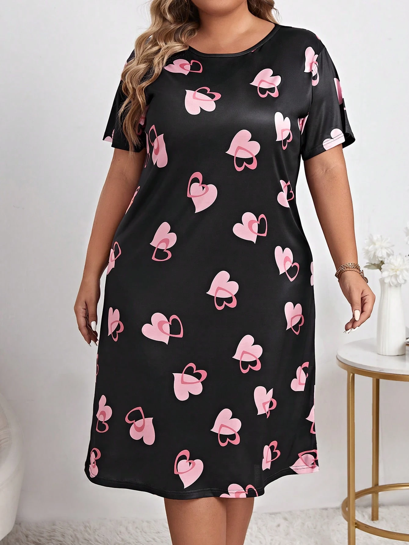 chemise de nuit avec imprimé cœur coton – Image 4