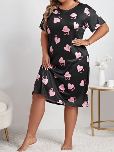 chemise de nuit avec imprimé cœur coton