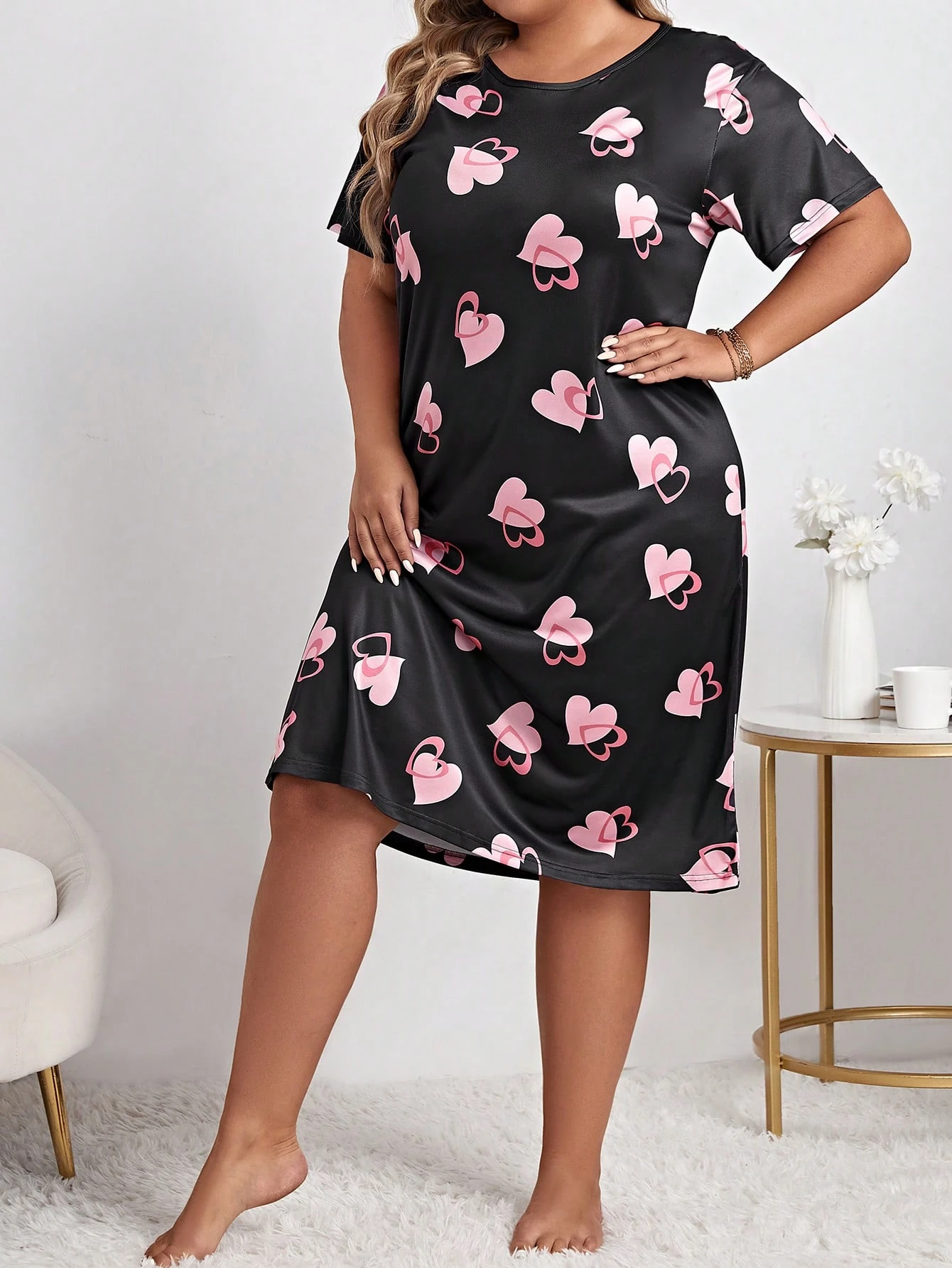 chemise de nuit avec imprimé cœur coton