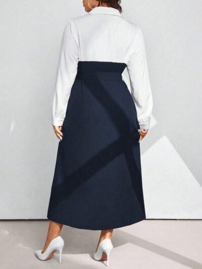 Alternative view of Robe longue décontractée simple à manches longues avec boutons devant