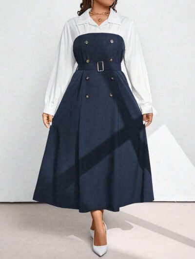 Robe longue décontractée simple à manches longues avec boutons devant