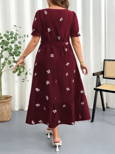 Alternative view of Robe à manches bouffantes, à col carré, avec imprimé floraL