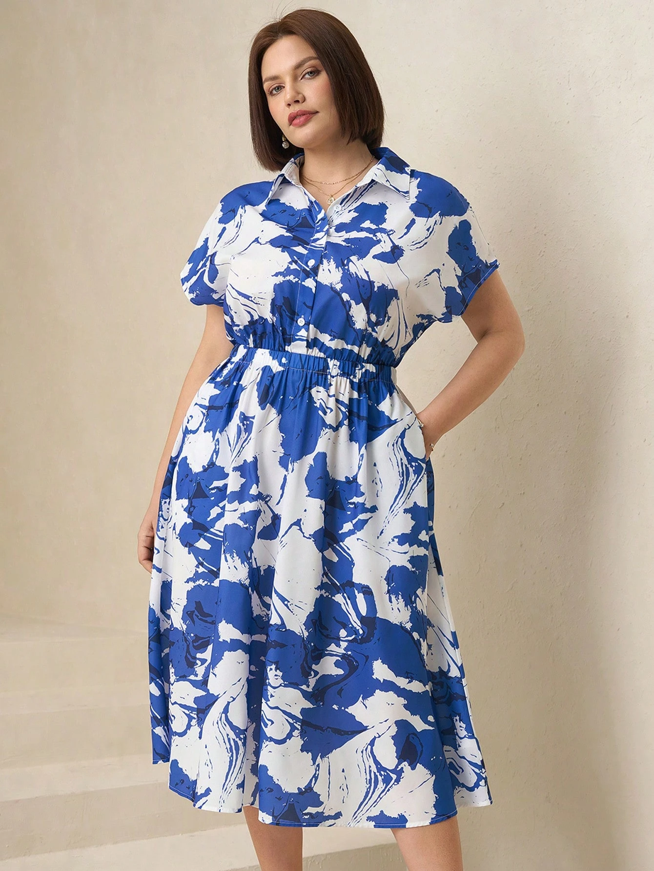 Robe-chemise décontractée à manches courtes imprimée de chauve-souris – Image 7
