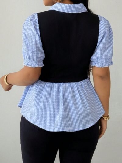 Alternative view of Top à carreaux contrastés