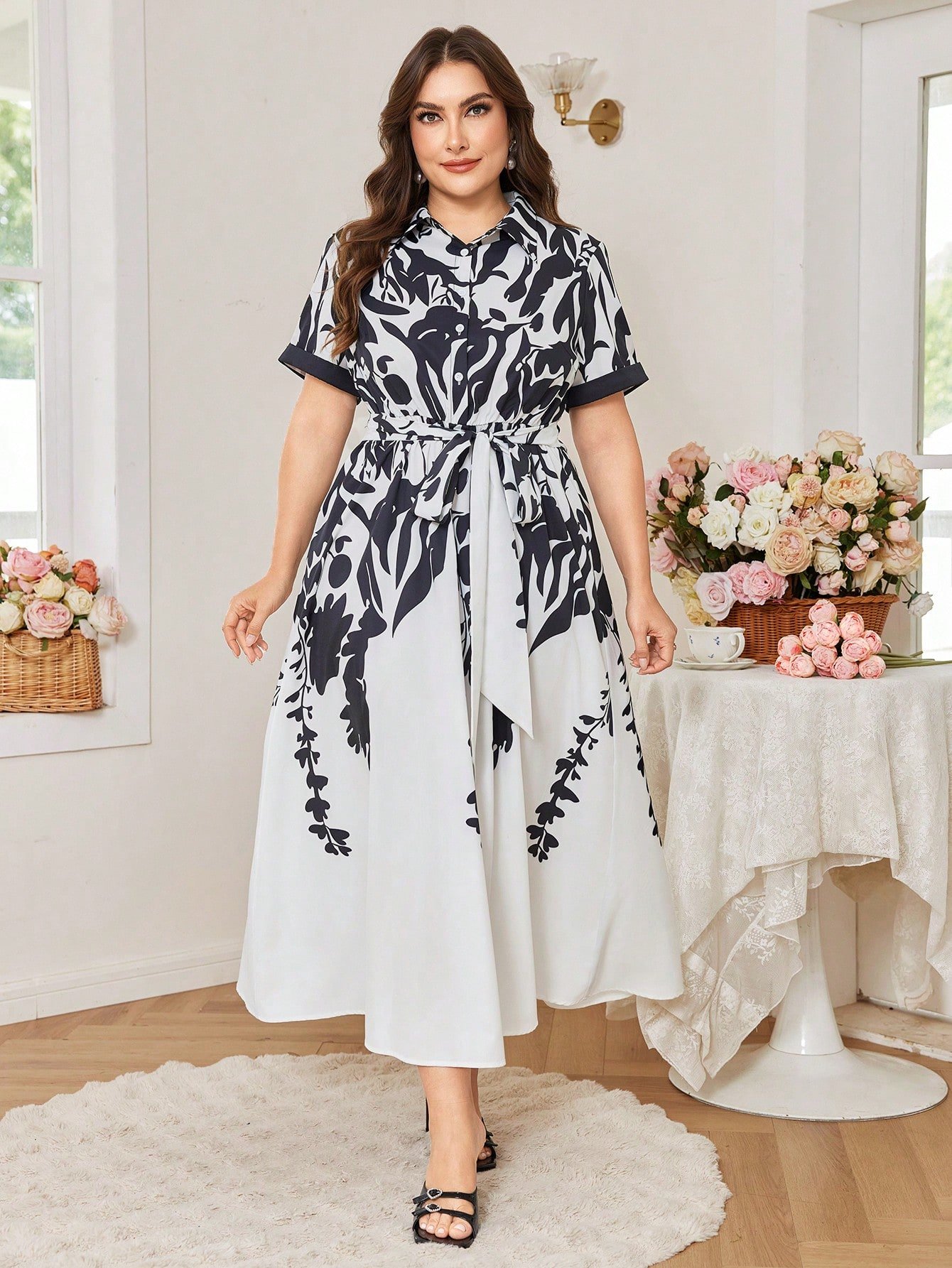 Robe longue ample avec imprimé et attaches