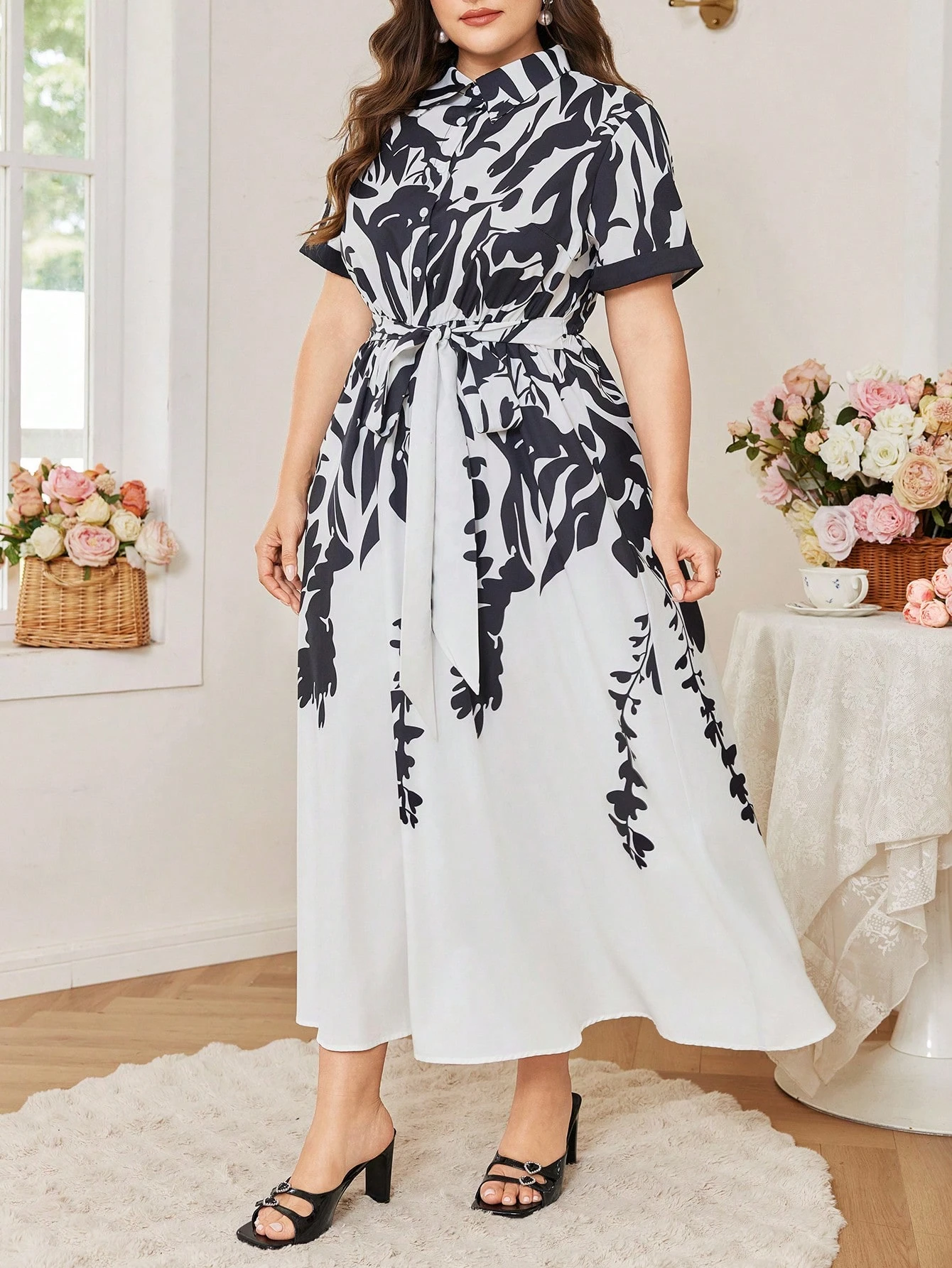 Robe longue ample avec imprimé et attaches – Image 3