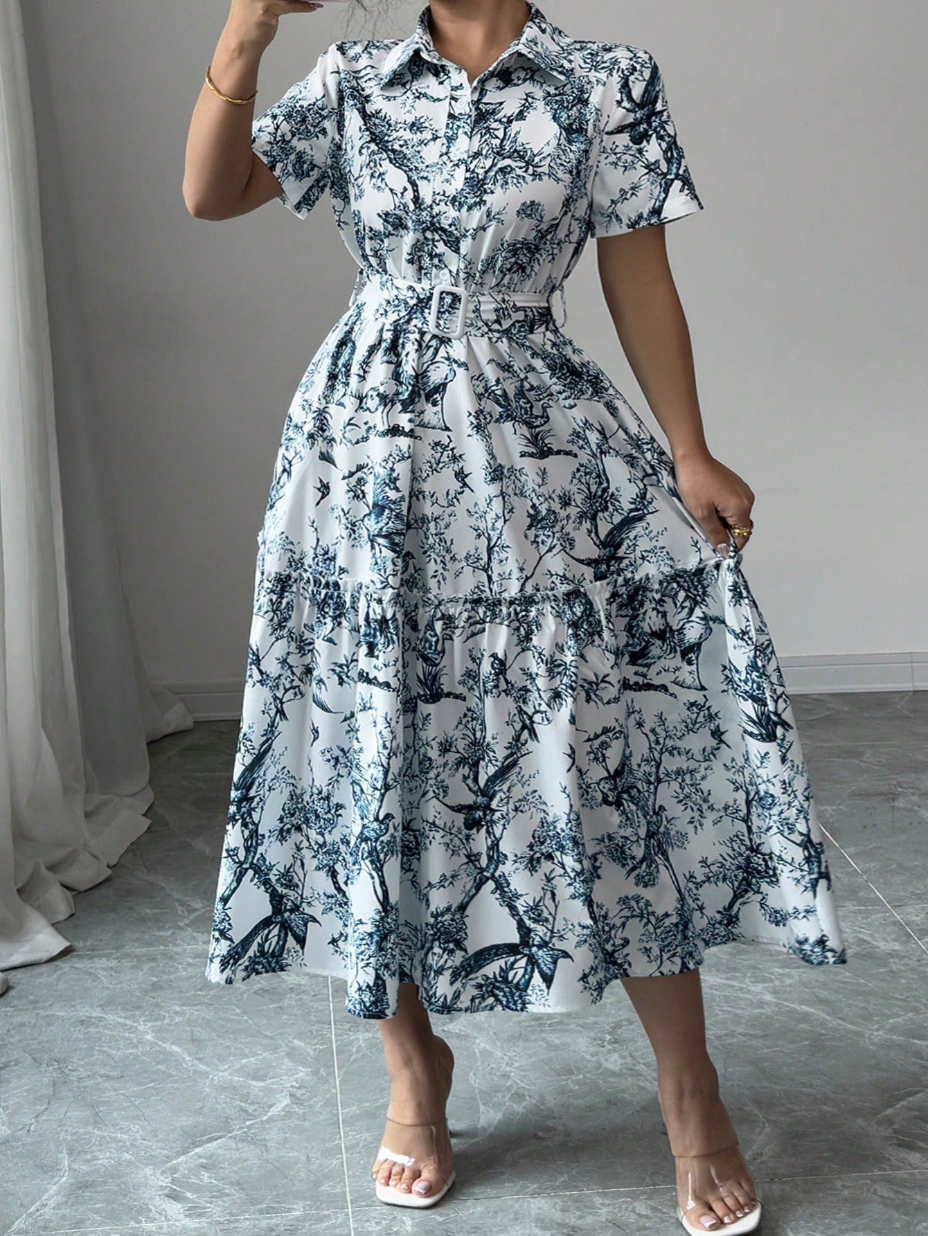 Robe mi-longue d'été pour femmes, à col V, manches courtes – Image 5
