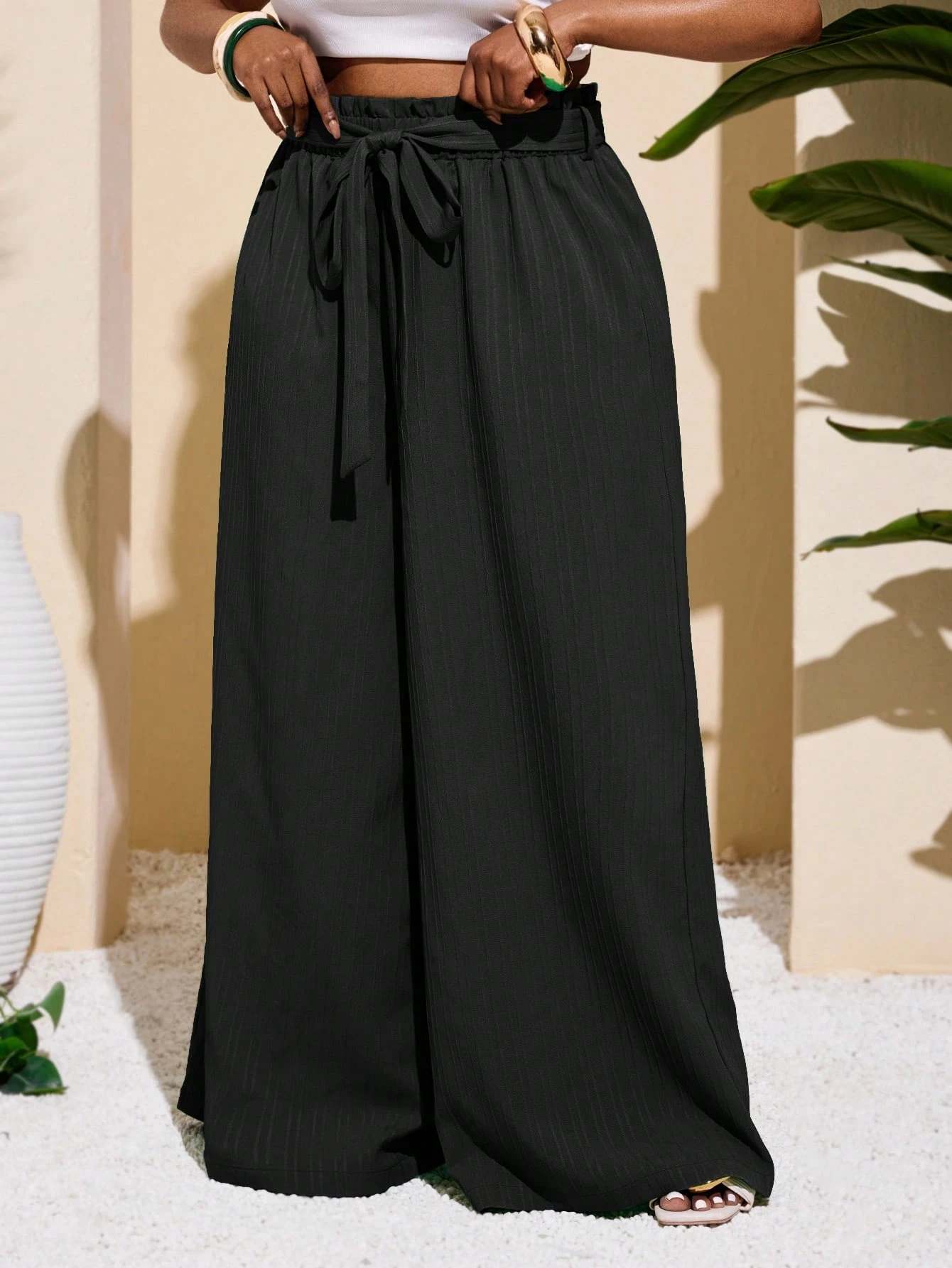 Pantalon droit texturé rayé, décontracté et simple – Image 7