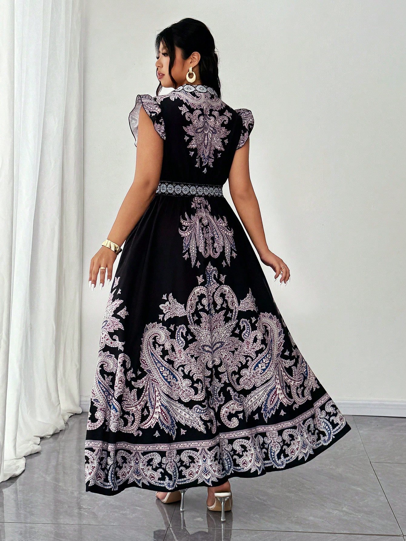 Robe de vacances à encolure en V, manches courtes, imprimé noix de cajou, – Image 7