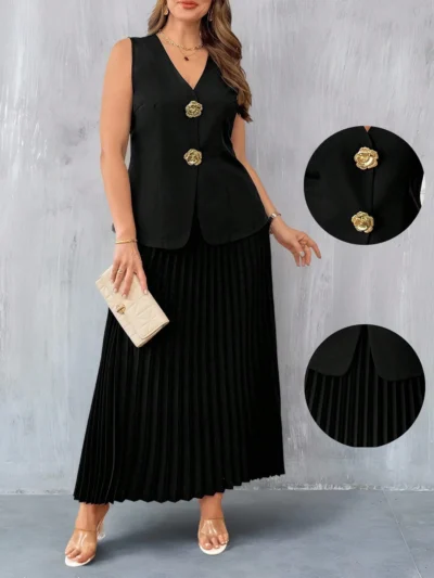 Ensemble  2 pièces élégant top et jupe plissée,