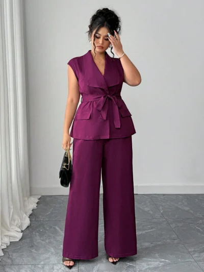 Ensemble 2 pieces élégant et chic avec blazer à col asymétrique,