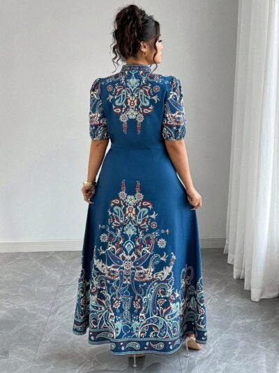 Alternative view of Robe longue décontracté/de villégiature style bohème imprimée à col en V, manches courtes